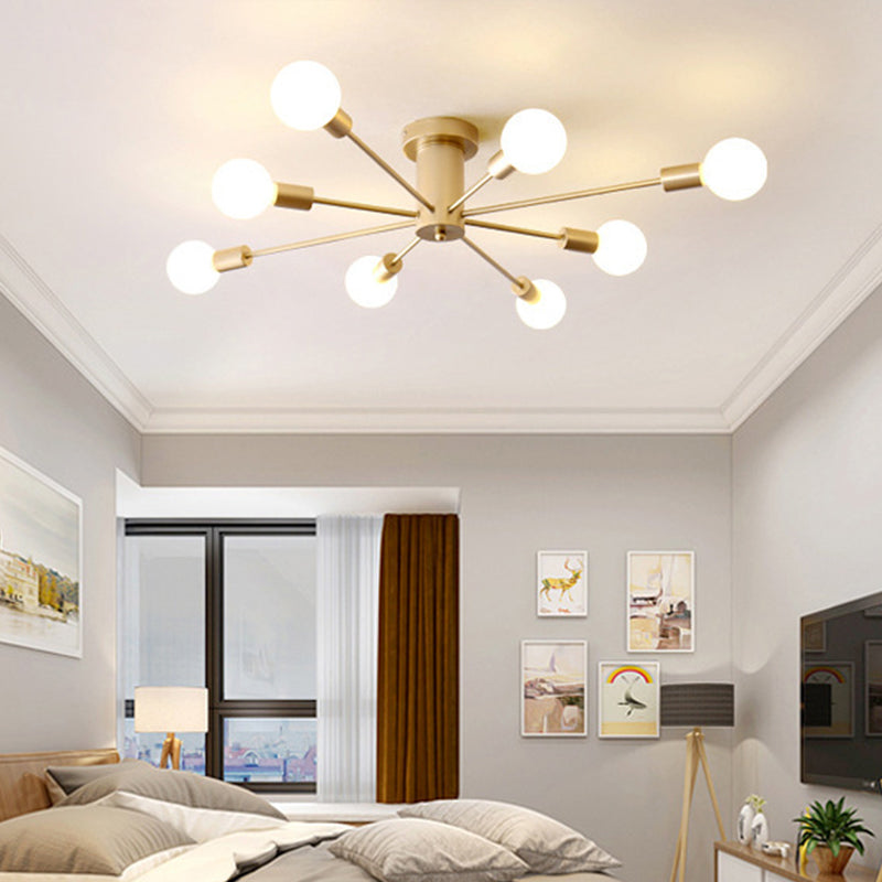 Minimal Sputnik Ceiling Mounted Light Metal Living Room Semi Flush Mount Chandelier