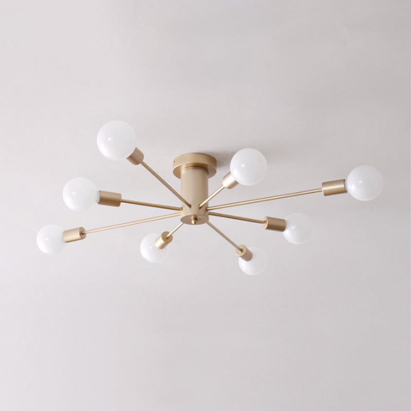 Minimal Sputnik Ceiling Mounted Light Metal Living Room Semi Flush Mount Chandelier