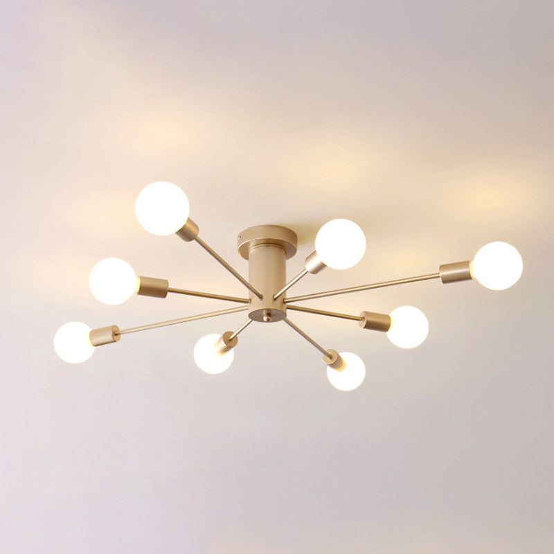 Minimal Sputnik Ceiling Mounted Light Metal Living Room Semi Flush Mount Chandelier