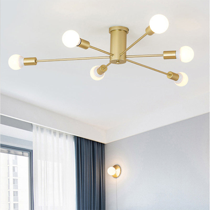 Minimal Sputnik Ceiling Mounted Light Metal Living Room Semi Flush Mount Chandelier