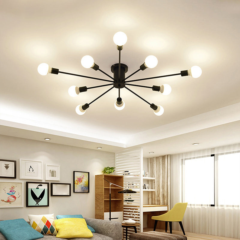 Minimal Sputnik Ceiling Mounted Light Metal Living Room Semi Flush Mount Chandelier