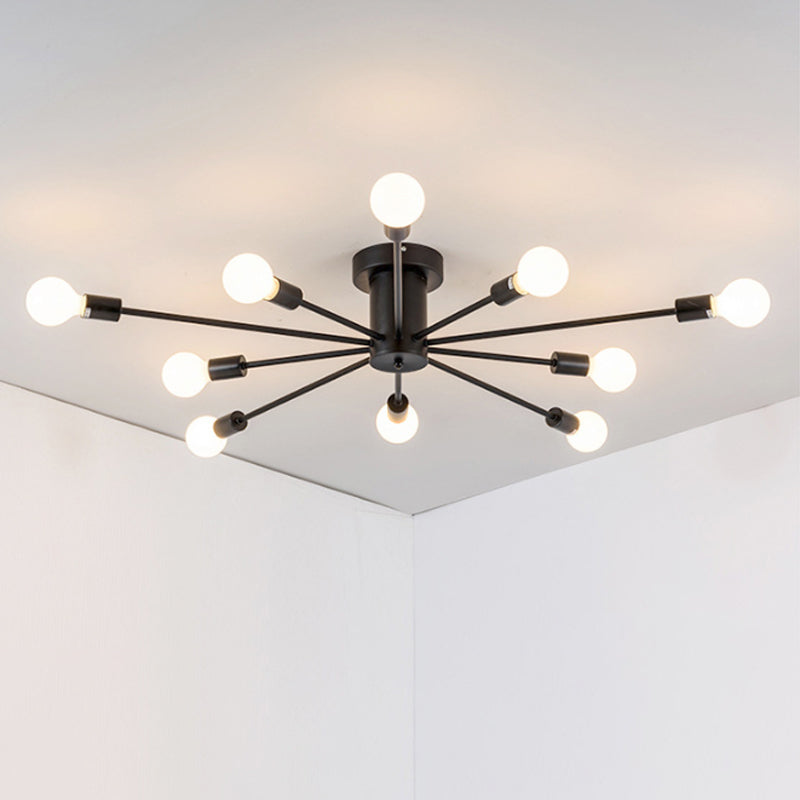 Minimal Sputnik Ceiling Mounted Light Metal Living Room Semi Flush Mount Chandelier