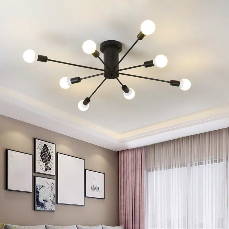 Minimal Sputnik Ceiling Mounted Light Metal Living Room Semi Flush Mount Chandelier