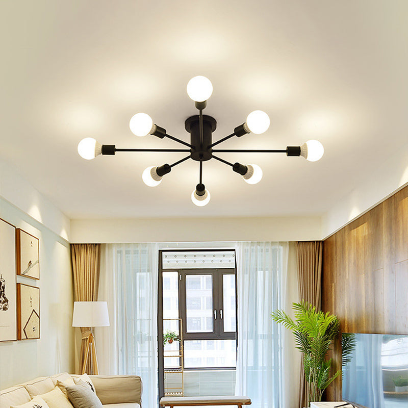 Minimal Sputnik Ceiling Mounted Light Metal Living Room Semi Flush Mount Chandelier