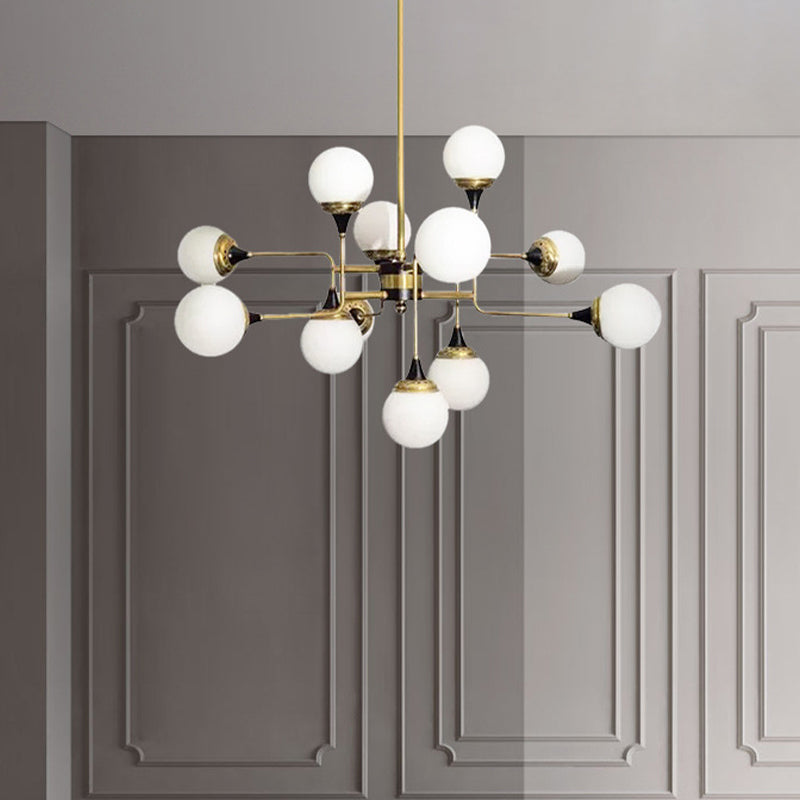 Bubble Chandelier Lamp Modernity Milky Glass 12 Heads Gold and Black Pendant Lighting Fixture for Dining Room