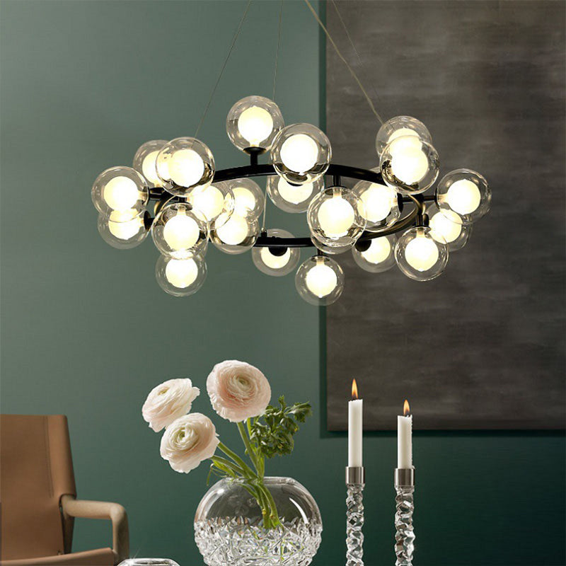 25 Bulbs Dining Room Hanging Lamp Kit Simple Chandelier Light Fixture with Round Glass Shade