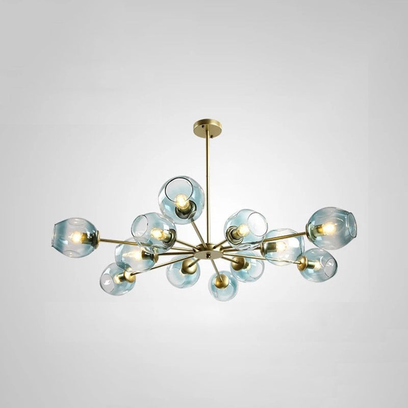 Cup Shade Deckenkronleuchter Nordic Gradient Grübchen Glasfederanhänger für Wohnzimmer