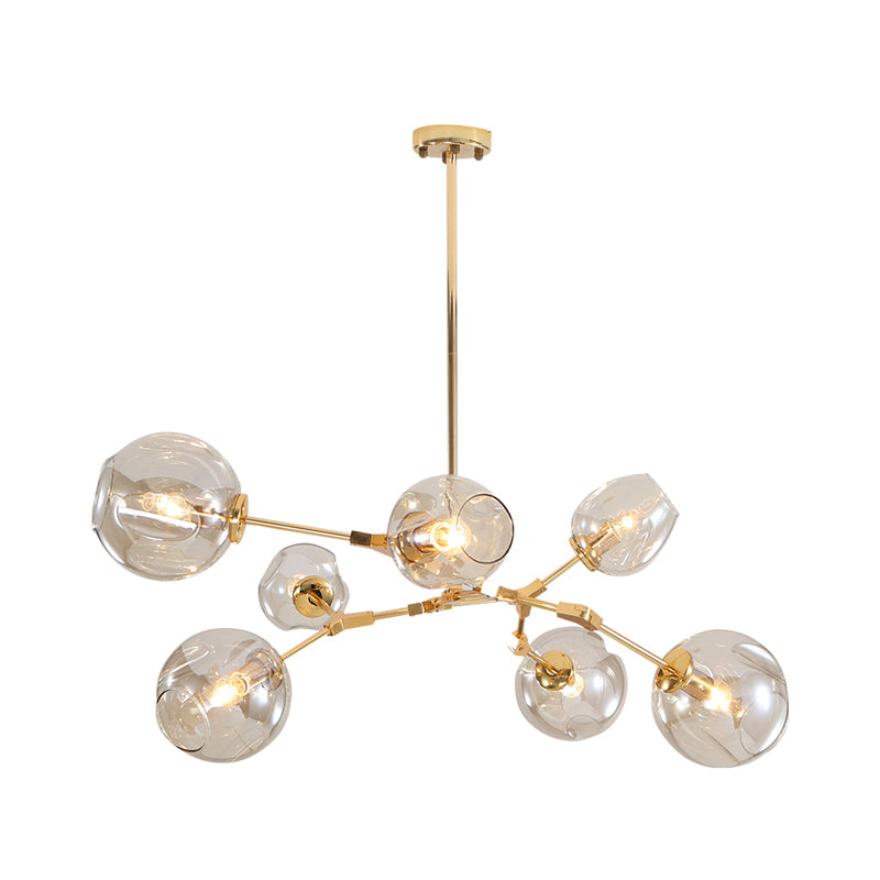 Simplicidad Copa de tono Drop Colgante Clear Dimpled Glass 7 bombillas Candelier en oro en oro