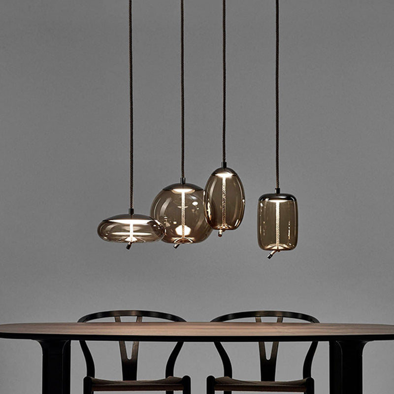 Geometria Lampada sospensione in vetro ambra contemporaneo a 1 illuminazione a ciondolo per la sala da pranzo