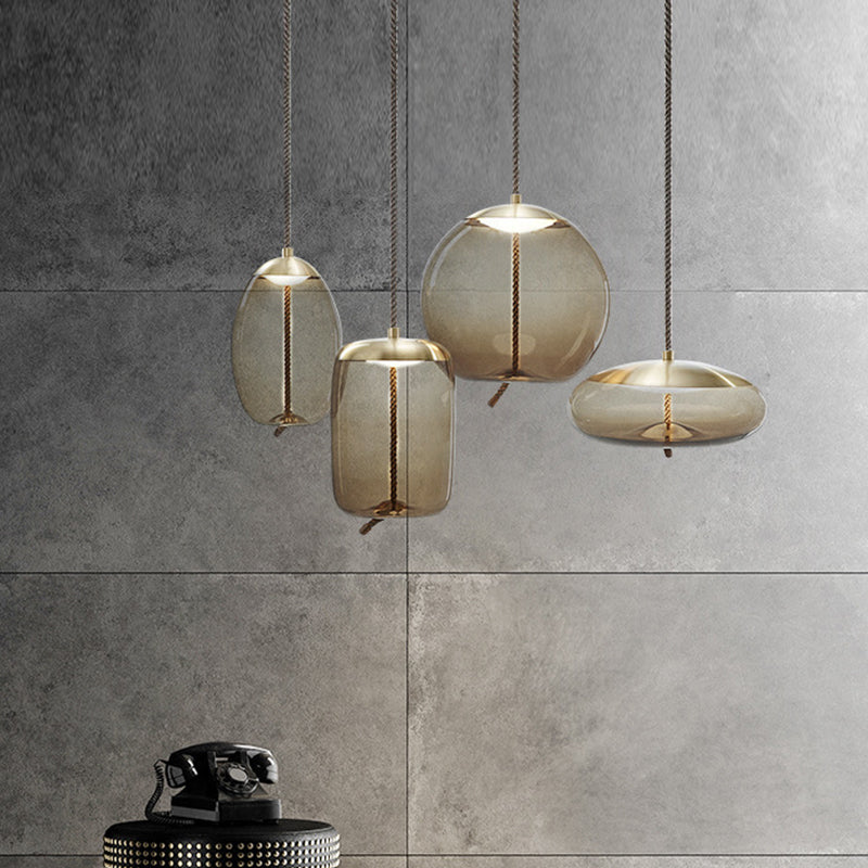 Geometry Amber Glass Suspension Lamp Contemporary 1-Light Pendant Lighting Fixture for Dining Room