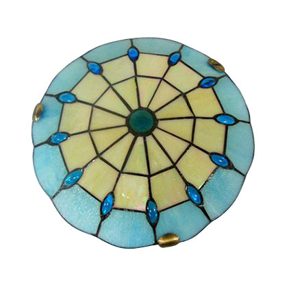 12"/16"/19.5" Wide Bedroom Ceiling Light Tiffany Blue Dome Shade Flush Mount Light with Jewel Decoration