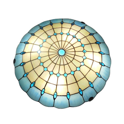 12"/16"/19.5" Wide Bedroom Ceiling Light Tiffany Blue Dome Shade Flush Mount Light with Jewel Decoration