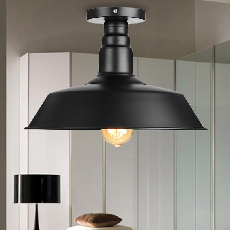 10"/14"/18" Dia Barn Dining Room Ceiling Light Fixture Vintage Style Iron 1 Light Black/White Semi Flush Ceiling Light