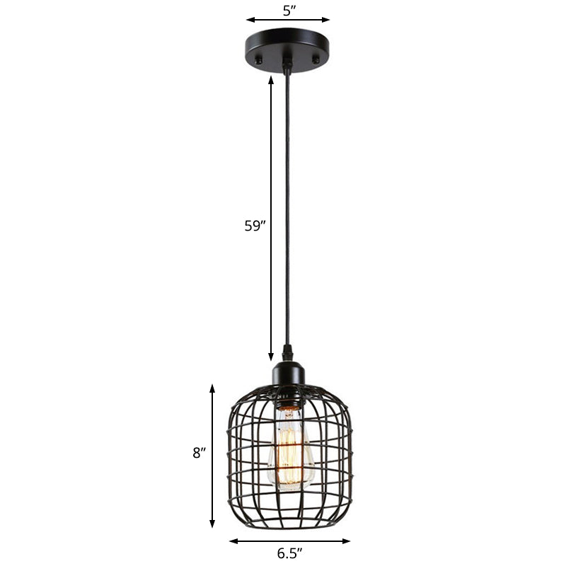 1 Lichtzylindrische Drahtkäfig-Anhänger Beleuchtung Retro Black Metall Hanging Deckenleuchte für das Restaurant