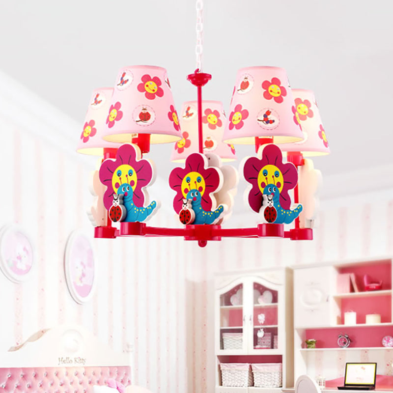 Kids Blossom Bug Chandelier Five-Light Metal Hanging Light in Pink for Kid Bedroom