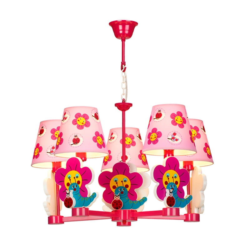 Kids Blossom Bug Chandelier Five-Light Metal Hanging Light in Pink for Kid Bedroom