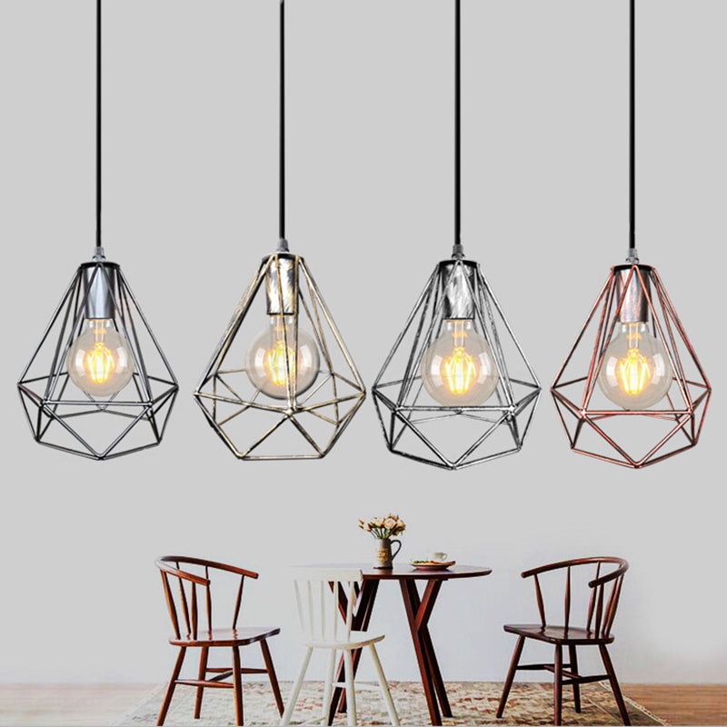 1-leichter Anhänger Deckenleuchte Land Diamantdraht Käfig Schmiedeeisebeiheilige Lampe in Schwarz/Kupfer/Gold für Wohnzimmer