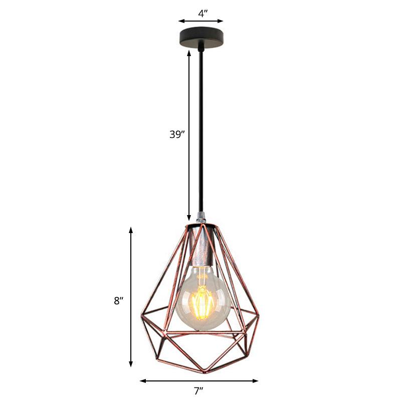 1-leichter Anhänger Deckenleuchte Land Diamantdraht Käfig Schmiedeeisebeiheilige Lampe in Schwarz/Kupfer/Gold für Wohnzimmer