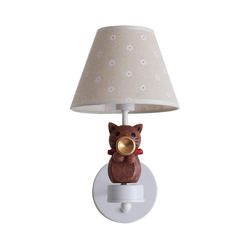 Lovely Pet Cat Wall Light One Light Resin Sconce Light with Floral Shade for Study Room