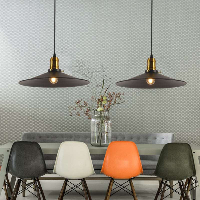 8.5"/10"/12" Wide Single Bulb Metal Pendant Light Fixture Industrial Black Flared Dining Room Hanging Lamp