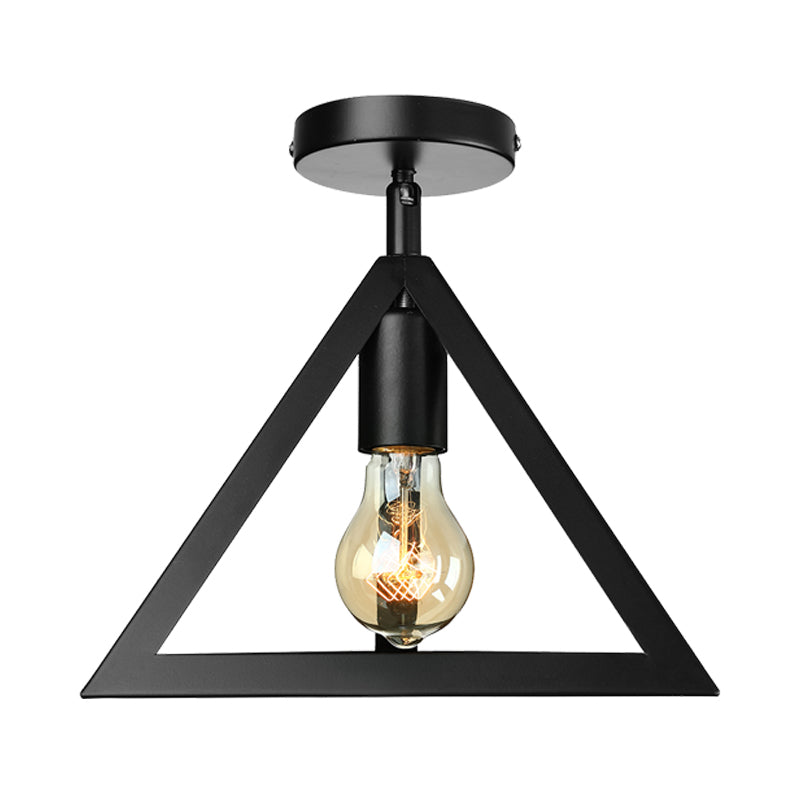 Lámpara de techo semi empotrada de jaula de alambre industrial retro con pantalla triangular Lámpara de techo de metal de 1 cabezal en negro/gris/blanco