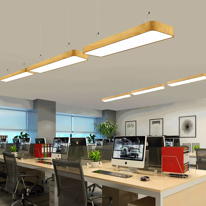 Rechteckiger Aluminium Drop Anhänger nordisches Holz Finish LED Hängende Licht für Büro
