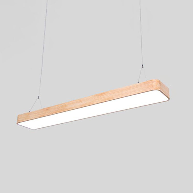 Office LED Pendant Lamp Nordic Wood Hanging Light Fixture with Rectangle Acrylic Shade
