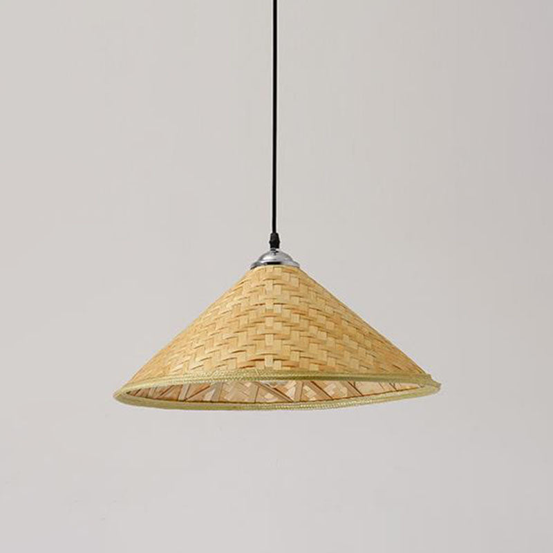 Houten strohoed gevormde hanglamp Aziatische stijl 1 bol bamboe hangende lamp armatuur
