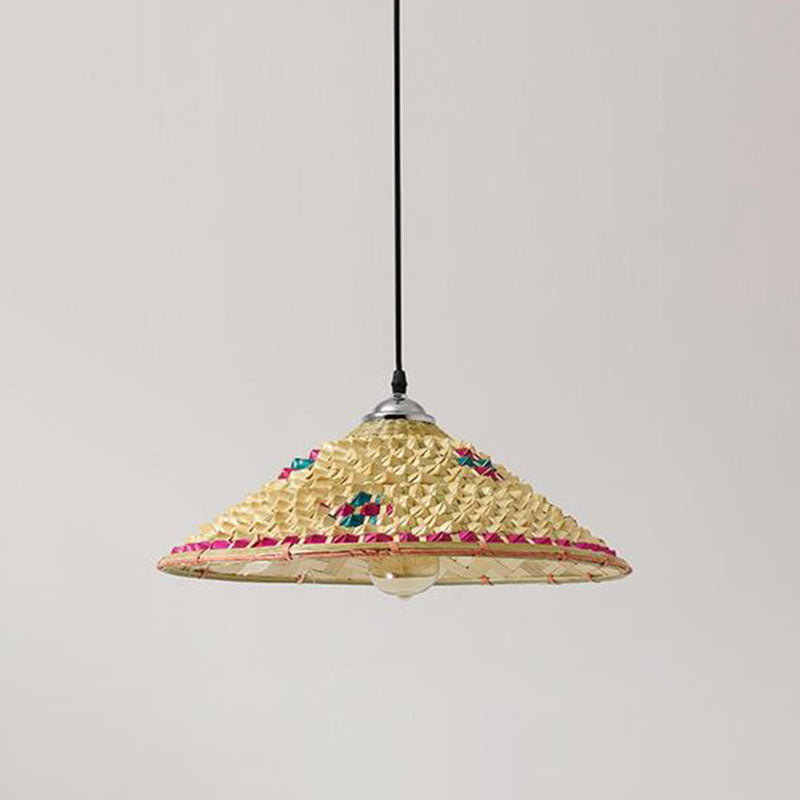 Houten strohoed gevormde hanglamp Aziatische stijl 1 bol bamboe hangende lamp armatuur
