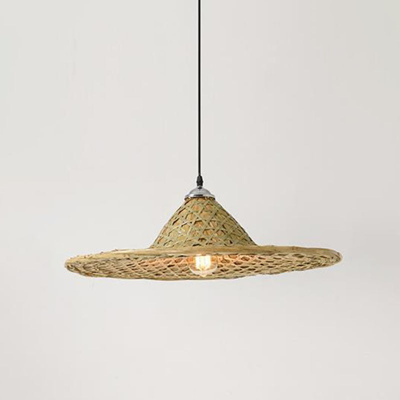 Houten strohoed gevormde hanglamp Aziatische stijl 1 bol bamboe hangende lamp armatuur