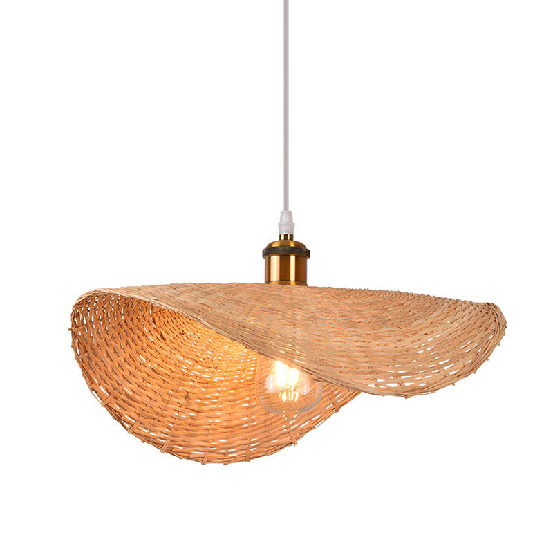 Lotus Leaf Shaped Restaurant Pendant Light Bamboo 1-Light Asian Hanging Lamp Kit in Wood