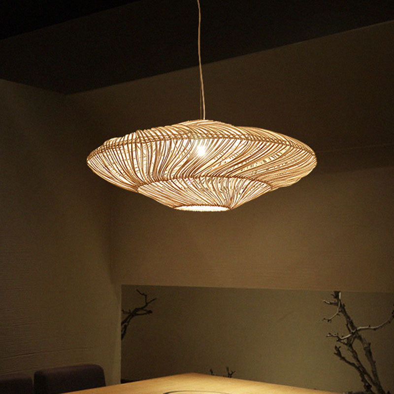 Creative Asian Flying Saucer Ceiling Light Rattan 1 Head Dining Room Suspension Pendant