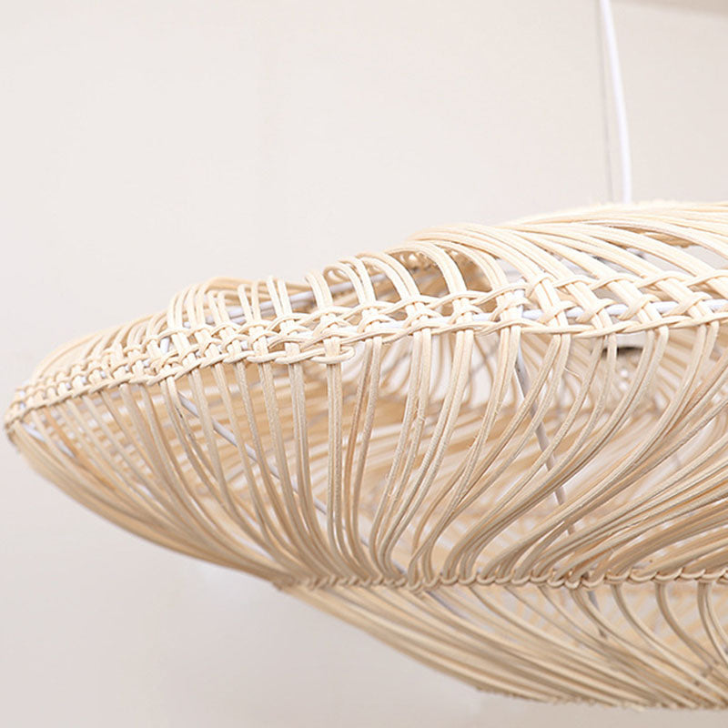 Creative Asian Flying Saucer Ceiling Light Rattan 1 Head Dining Room Suspension Pendant