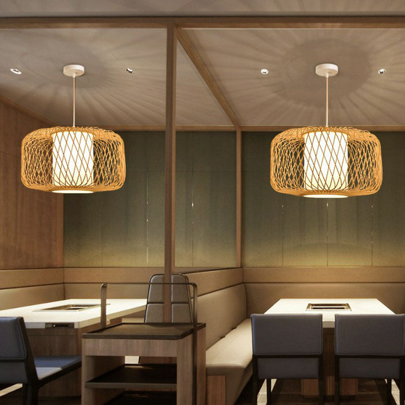 Luz de colgante de linterna de la jaula ASIA Bamboo Lámpara de suspensión de bistro de 1 luz en madera