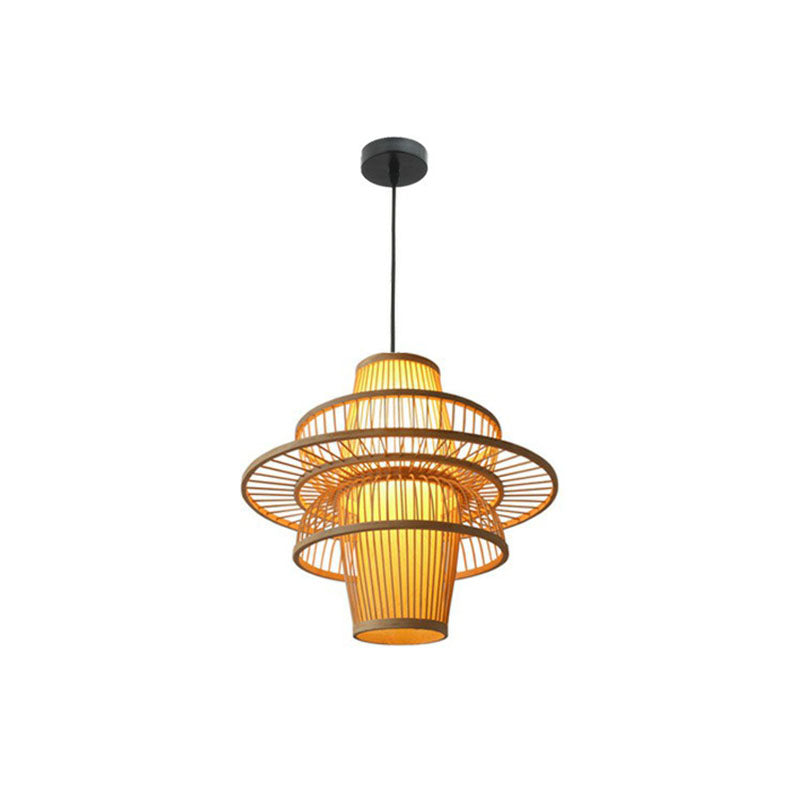 Bambus Lotusform hängende hängende leichte kreative asiatische 1-Kopf-Holzdecke Anhängerlampe