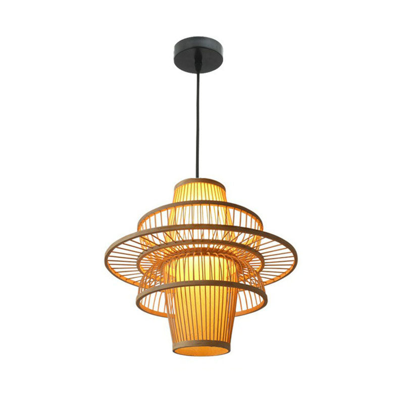 Bambus Lotusform hängende hängende leichte kreative asiatische 1-Kopf-Holzdecke Anhängerlampe