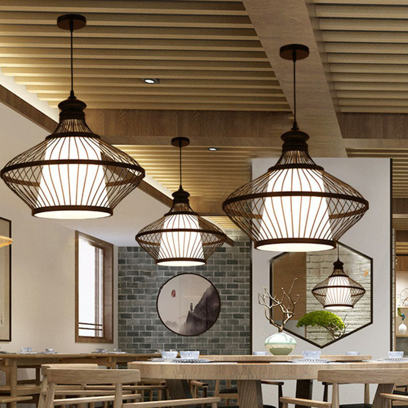 Black Pear Shaped Pendulum Light Asia 1-Light Bamboo Pendant Ceiling Light over Table