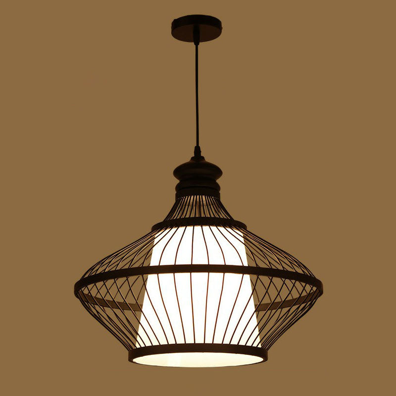 Black Pear Shaped Pendulum Light Asia 1-Light Bamboo Pendant Ceiling Light over Table