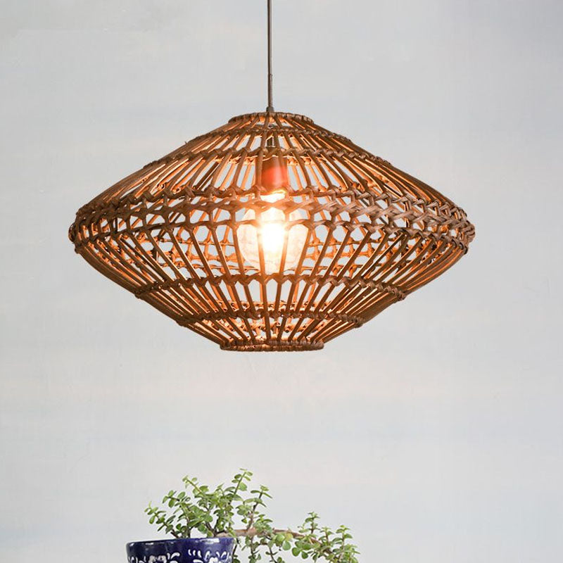UFO Rattan Pendant Lighting Fixture Novelty Asia 1-Light Coffee Suspension Light