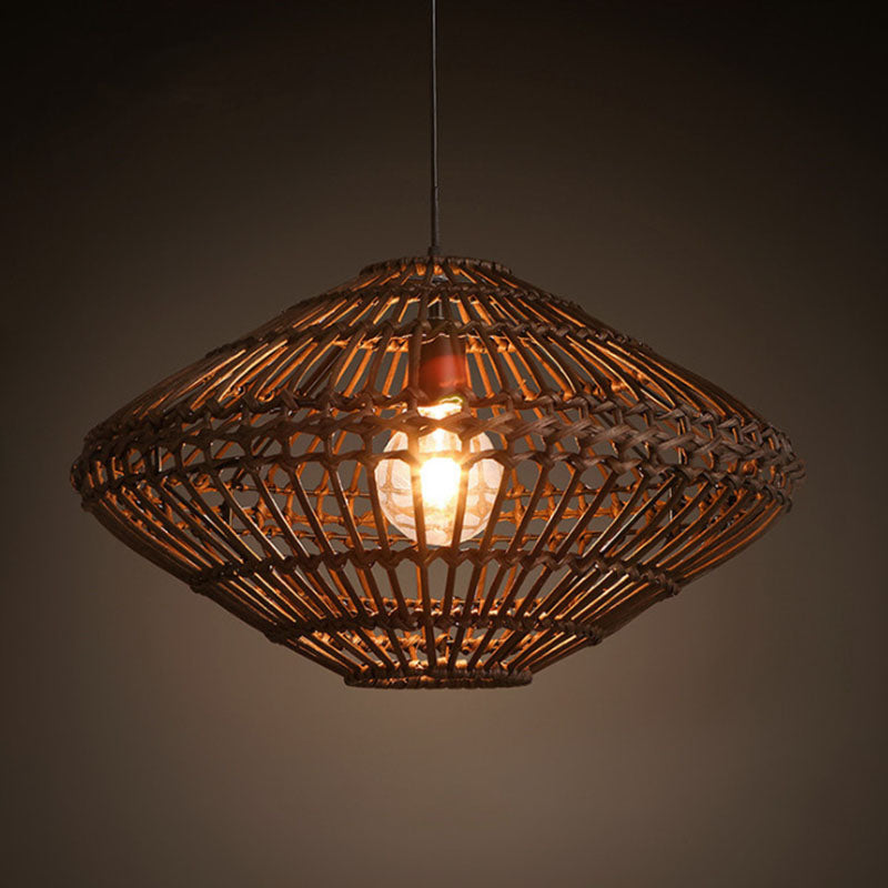 UFO Rattan Pendant Lighting Fixture Novelty Asia 1-Light Coffee Suspension Light