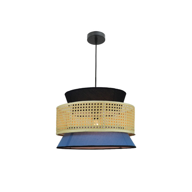 Novelty Asian Hourglass Pendant Lamp Bamboo Single Dining Room Ceiling Light with Mesh Screen in Beige