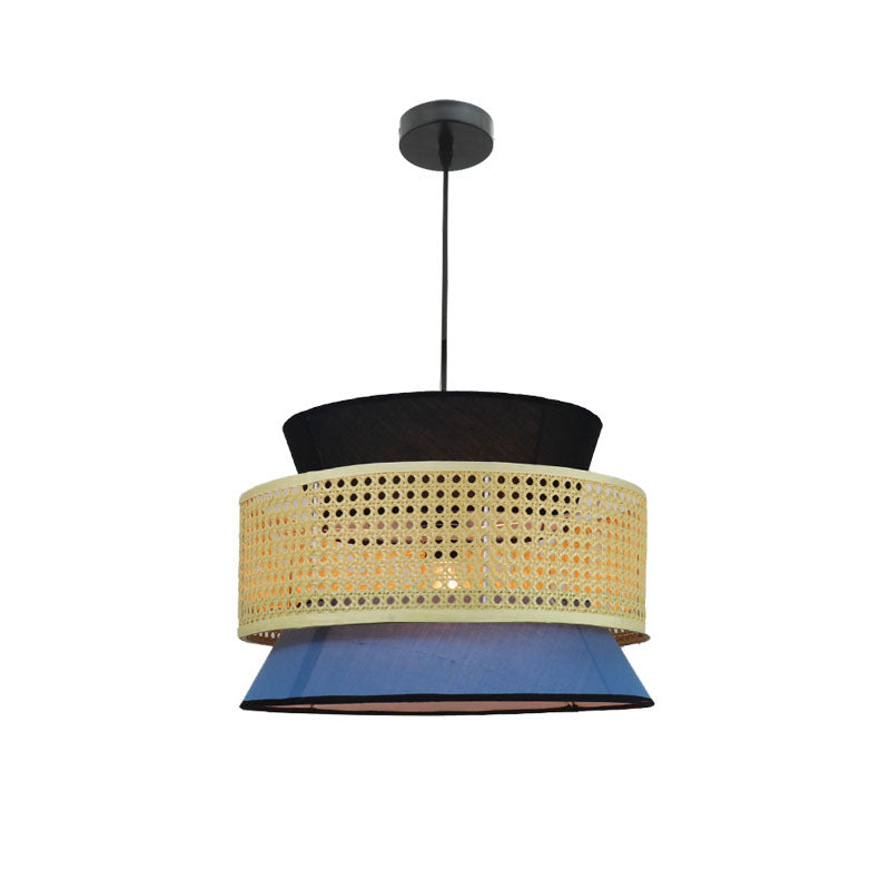 Novelty Asian Hourglass Pendant Lamp Bamboo Single Dining Room Ceiling Light with Mesh Screen in Beige