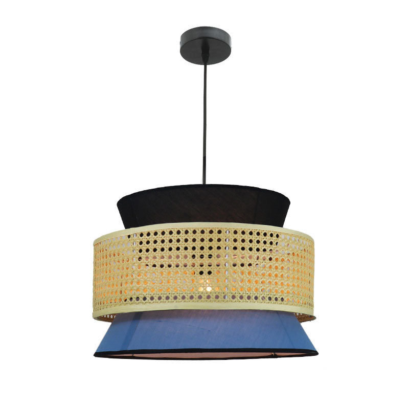 Novelty Asian Hourglass Pendant Lamp Bamboo Single Dining Room Ceiling Light with Mesh Screen in Beige