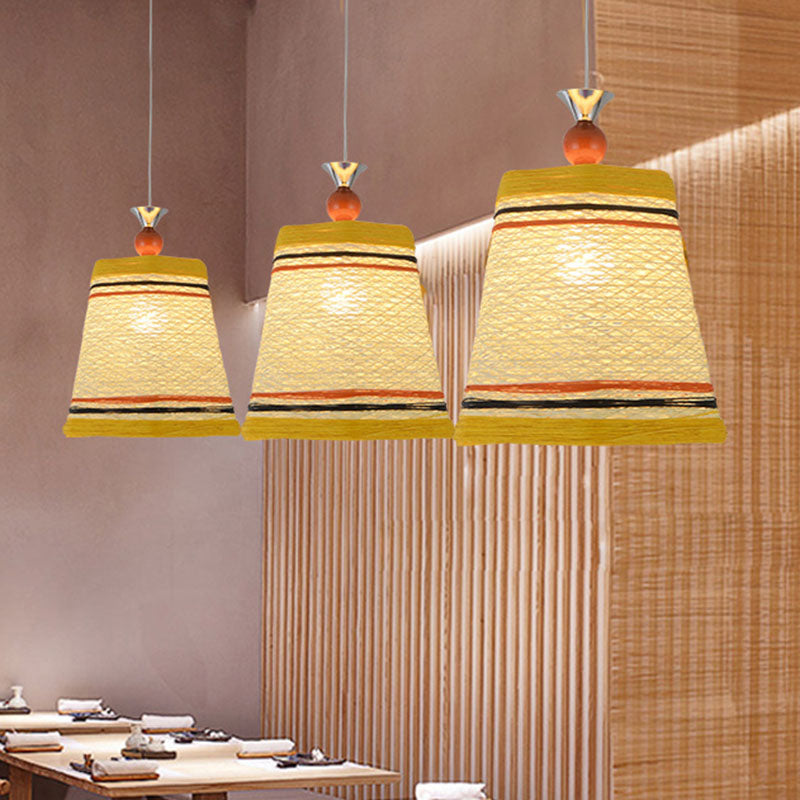 Chinesische glockenförmige Anhängerlampe Rattan Faser Single Restaurant Hanging Leuchte