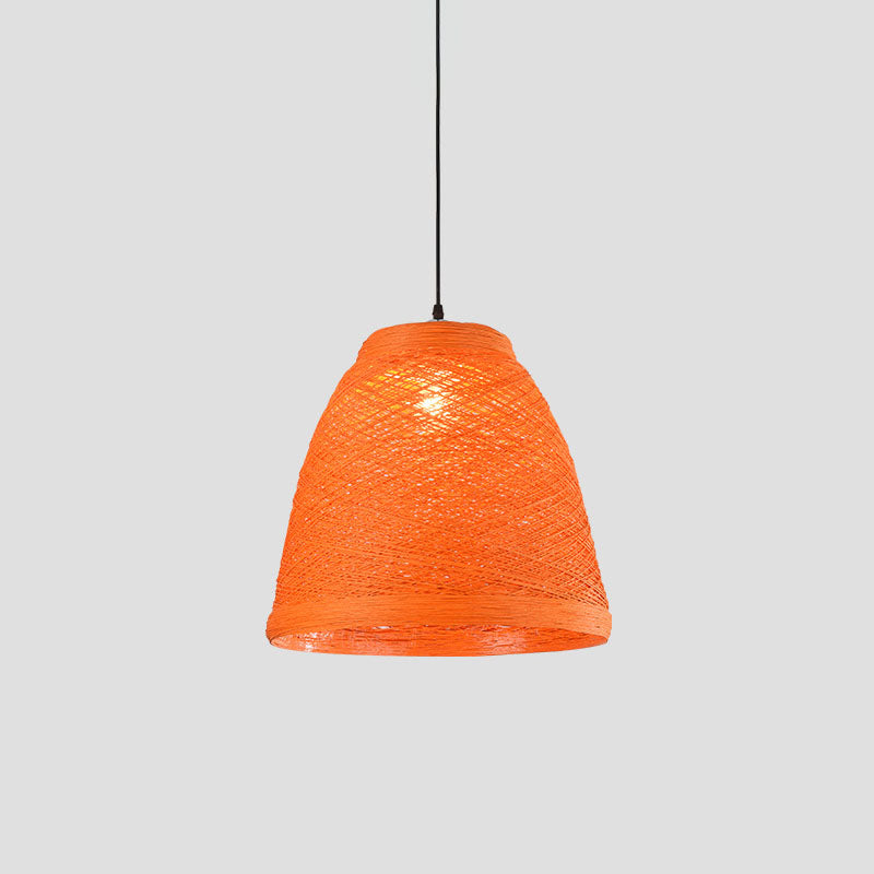 Weaving Bell Hanging Lamp Asian Style Rattan 1 Bulb Snack Bar Suspension Pendant Light
