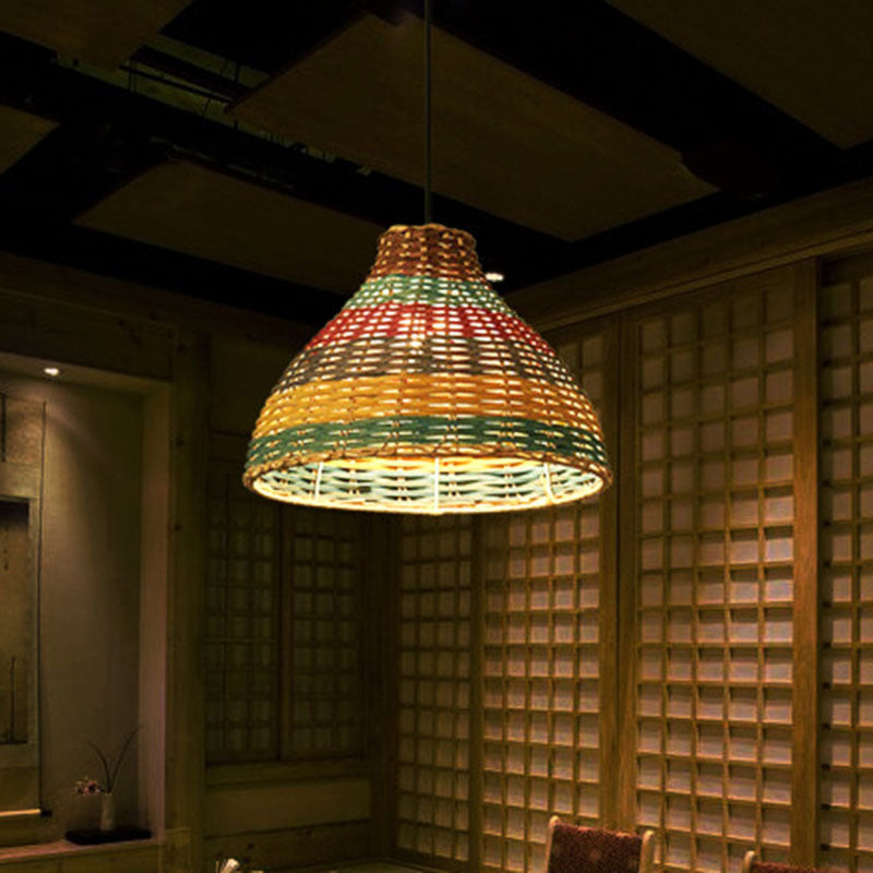 Hand-Woven Rattan Ceiling Suspension Lamp Asian 1 Head Multi-Colored Pendant Light Fixture
