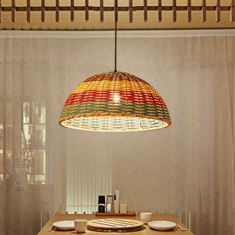 Hand-Woven Rattan Ceiling Suspension Lamp Asian 1 Head Multi-Colored Pendant Light Fixture