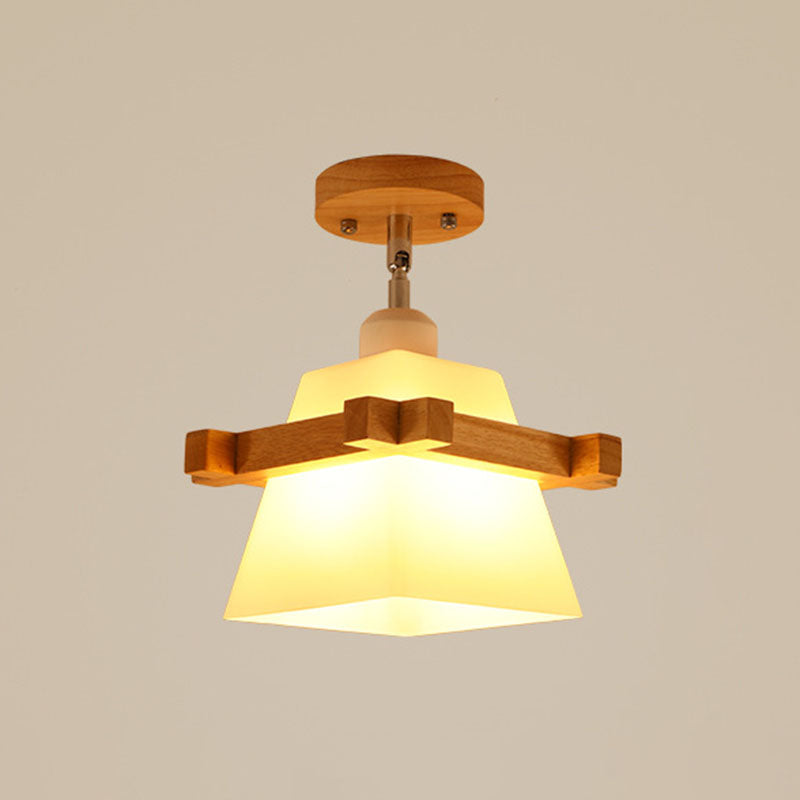 Geometrisch semi flush mount licht Aziatisch bamboe enkelgangpad plafond flush lamp in hout