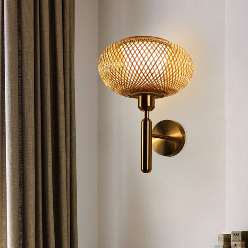 Bamboo Criss-Cross Woven Wall Lantern Chinese Style 1 Bulb Wood Wall Mounted Light Fixture