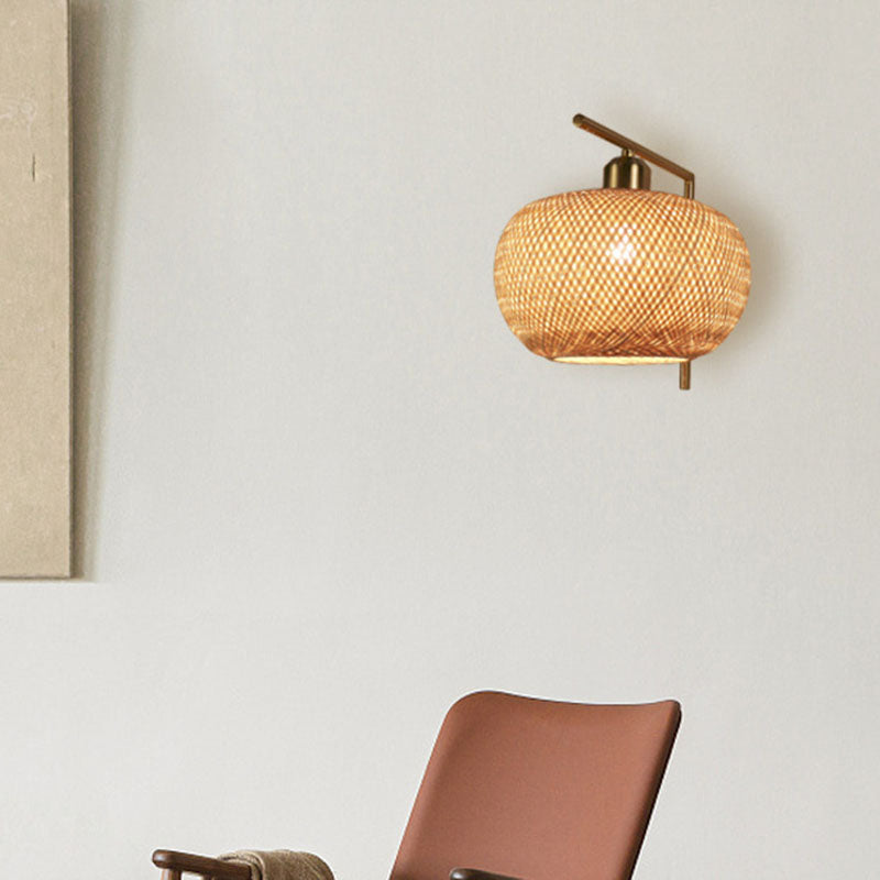 Bamboe Criss-Cross geweven wandlantaarn Chinese stijl 1 lamp houten wand gemonteerd verlichtingsarmatuur